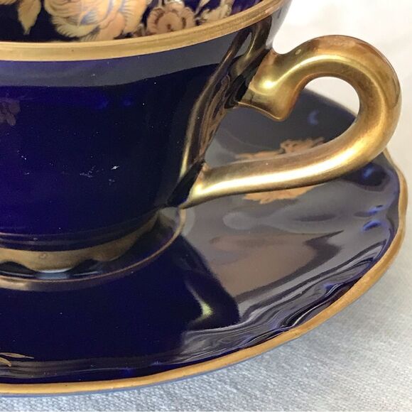 Bareuther Waldsassen Echt Cobalt Handarbeit Rose Demitasse Cup & Saucer Set 24kt - Picture 10 of 16